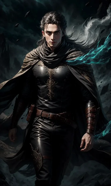 a profesional picture of 1man Rogue of the Shadows: Appearance: A lithe and agile figure, his skin is as pale as the moon that guides his nighttime raids. His eyes are like twin stars in the night sky, their silver irises reflecting the darkness that he navigates with ease. His hair is a midnight black, often worn in a loose braid that keeps it from his face as he moves with the grace of a hunting cat. His attire is a symphony of shadows, a suit of flexible leather that hugs his body like a second skin, with daggers sheathed at his wrists and ankles, ready for quick strikes in the cover of darkness. A cloak of deepest night, lined with silver thread, billows behind him as he moves, providing both camouflage and a touch of elegance to his otherwise utilitarian garb. ,
BREAK, realistic, perfect quality, best quality, ultrasharp, ultradetailed, perfect quality, masterpiece, intricated details, <lora:add_detail:0.4>, punk, <hypernet:sxzBloom_sxzBloom:0.3>, <lora:splashes_v.1.1:0.5> Splash, splashes, splashing, explosion, exploding <lora:Smoke:0.3> smoke, smokkk, colorfull cyan, hotify, vivid colors