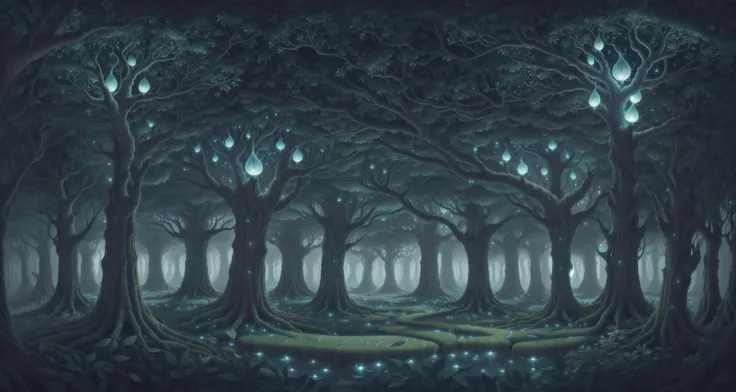 Henri Rousseau, The Floating Canopy, Bioluminescent Fungi, Skyroot Trees, Gravity Storms, The Veiled Depths, Harvesting Sky water, Echoes of the Past, The Arboreal Network, illustration, serene<lora:AdvancedEnhancer:1.0><lora:AdvancedEnhancer:1.0>