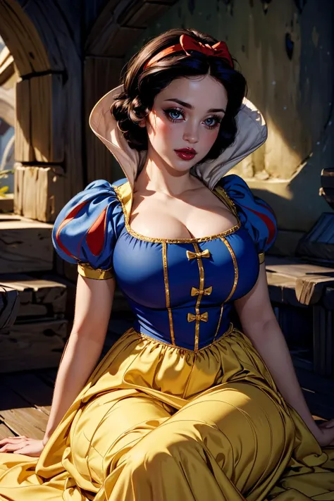 (ultra realistic,32k, masterpiece:1.2),(high detailed skin:1.1),( high quality:1.1),
<lora:Snow_White_Leaf5:0.8>1girl, solo, SnowWhite, short hair, black hair, smooth hair, bow, brown eyes, lipstick, red lipstick, pale skin, yellow dress skirt, short skirt,thighhighs blue bodice, short sleeves, hair bow, hairband, puffy sleeves, puffy short sleeves, crystal shores, crystalline sands, shimmering waves, merfolk's domain blurry background,,(looking at viewer, sitting, crossed legs, from above:1.1),, (huge breast,large breast:1.1),<lora:add_detail:0.9>,
(beautifully lit:1.1),