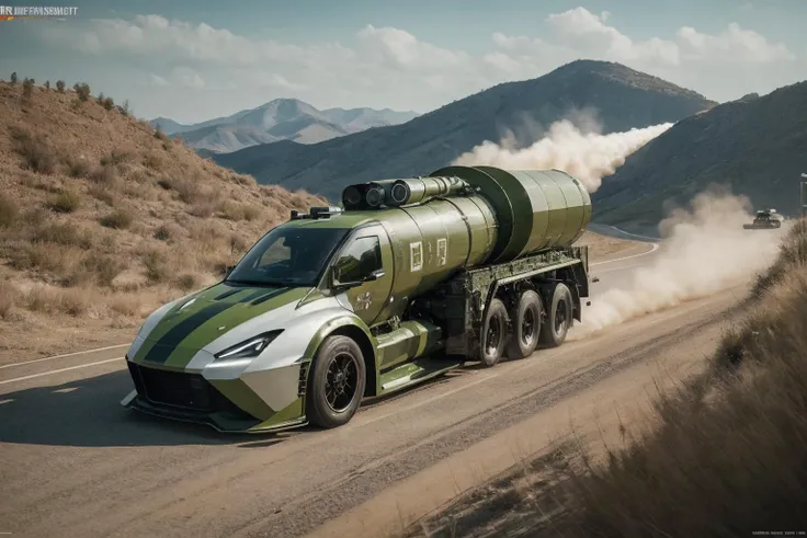 realistic photo of ftkr, green millitary, rocket powered, turbine engine, ducts and hoses, guns, missiles, realistic, (masterpiece:1.1), (best quality:1.1), beautiful, (intricate details), unity 8k wallpaper, ultra detailed, aesthetic, perfect lighting,  <lora:Loha_FutkarV2:0.35>