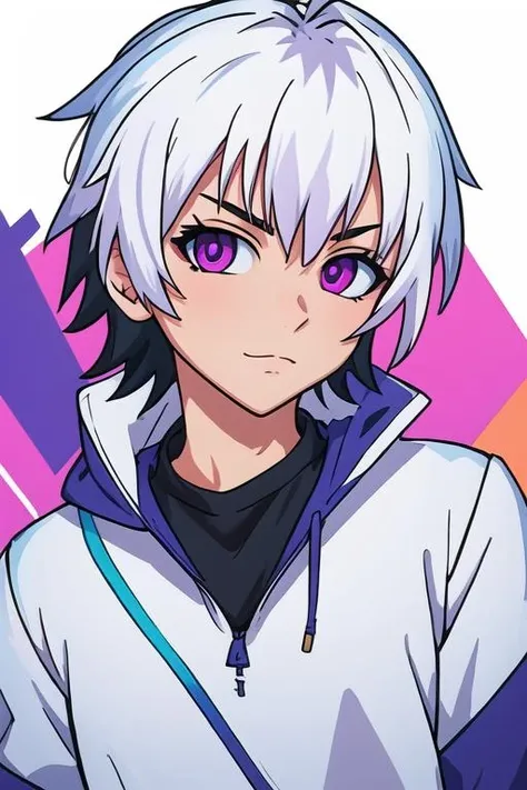masterpiece, best quality, illustration, 1boy, solo, male focus, looking at viewer, upper body, , <lora:ren_elsie_jewelria:0.76>, ren_elsie_jewelria, white hair, multicolored hair, purple eyes, two-tone hair, , , , 8k resolution