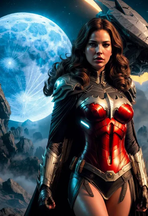((best quality)), ((masterpiece)), ((inked)), ((long wet wavy brunette hair)), majestic intricately detailed soft oil painting by jim lee, ((nubile toned brunette superhero on the surface of the moon)), (deborah ann woll:1.1)|(jennifer connoly:1.1)|(kelly brook:1.3), beautiful detailed eyes, ((intense sorrow expression)), ((skintight white embosse and gold intricately detailed superhero bodysuit, short pleated mini skirt, big breasts, cleavage,( advanced futuristic lycra:1.1), cape, white panties)), shoulder pads, ((gray rocky lunar surface)), black eyeliner, planet earth in the background, crashed alien spacecraft, highres, depth of field, (deep shadows:1.2), high detail, sharp focus, smooth, roughness, real life, backlit, photorealism, photography, cinematic Film still from (xmen apocalypse:0.7)|((cannibal holocaust:0.9:0.3))|(Barbarella:0.2)|(man of steel:0.8)|Batman: Arkham Knight