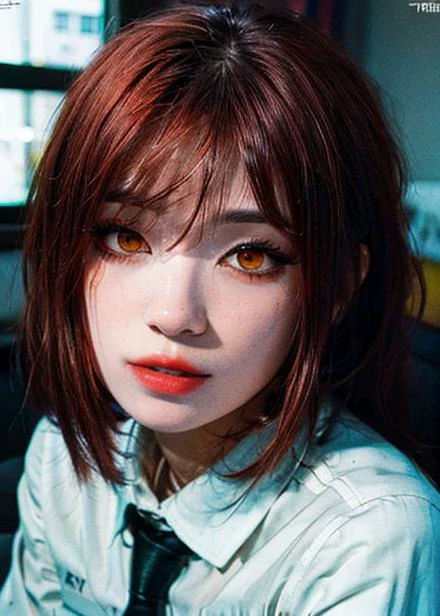best quality,(8k, RAW photo, best quality, masterpiece), (realistic, photorealistic:1.2),hyper realism, indoors, shadow, fade, sunlight, daylight, dramatic lighting
messy hair, (eyeliner, black eyeshadow, heavy eyeliner, smug, thin lips, lipstick, muscular female, yellow eyes, red hair, makima \(chainsaw man\)
<lora:add_detail:0.2> <lora:FilmVelvia2:0.4> <lora:makimav1W:1> <lora:Emiru_v1:1>