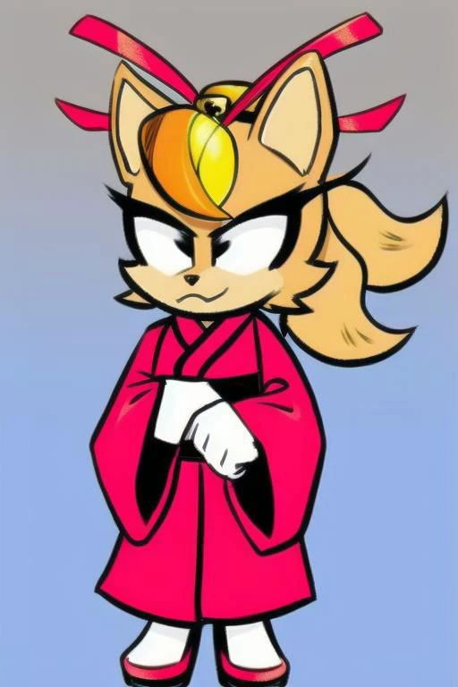 ketsukaneceroba, hair ribbon, hair bell, furry, kimono