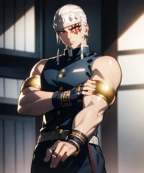 Highquality,masterpiece,anime style,Cel tone, Cowboy shot,basement,imprisonment,looking at viewer,crossed_arms,squatting,(kisaku,male、male,blue jacket,white fundoshi ,geta,sweat vapor,expression of agony,Bukkake ),muscular buttocks,No women,Multiple penises,gangbang,perfect anatomy,