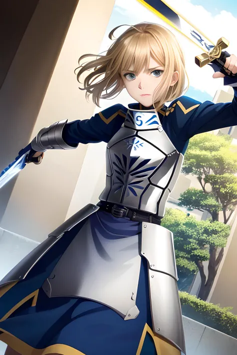 1 girl, solo,fighting, holding magic sword, dynamic pose, dungeon, dynamic shot,, artoria pendragon \(fate\),armor ,excalibur \(fate/stay night\), <lora:Artoria_Pendragon-000019:0.8>, (((anime))),masterpiece, best quality, intricate details, 8k uhd, perfect face, perfect eyes