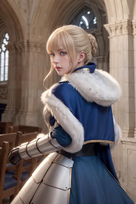 1girl, artoria pendragon (fate) ,armor, glowing blue eyes,Armor gloves
dark church, dim moon light, dramatic lighting, dynamic pose,blue cape, fur-trimmed cape, looking back, from behind,
(masterpiece:1.4), (best quality:1.4),
best quality, (extremely detailed:1.2), masterpiece, finely detail, extremely detailed wallpaper, (high resolution:1.2), (extremely detailed CG unity 8k wallpaper), (illustrations:1.3),realistic, photorealistic,