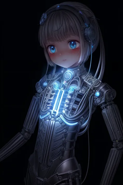 (((masterpiece))), (((best quality))), ((ultra-detailed)), (highly detailed CG illustration), ((an extremely delicate and beautiful)),cinematic light,((1mechanical girl)),solo,(cowboy shot:1.2),(machine made joints:1.2),(machanical limbs),(blood vessels connected to tubes),(mechanical vertebra attaching to back),((mechanical cervial attaching to neck)),expressionless,(wires and cables attaching to neck:1.2),(wires and cables on head:1.2),(character focus),science fiction,extreme detailed,colorful,highest detailed, loongs,fengs,background,