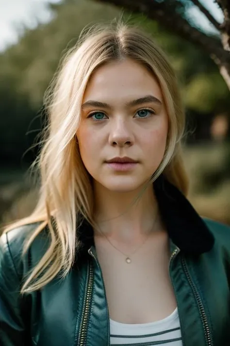 <lora:3ll3f4n:1>, Realistic photo of a beautiful 3ll3f4n woman, 1girl, solo, long hair, looking at viewer, blue eyes, blonde hair, jacket, upper body, outdoors, blurry, lips, blurry background, realistic, soft lighting, professional Photography, Photorealistic, detailed, RAW, analog, sharp focus, 8k, HD, DSLR, high quality, Fujifilm XT3, film grain, award winning, masterpiece