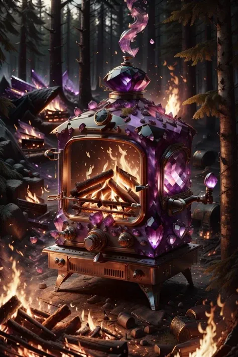<lora:amethyst-gem-style-darquelilly-v1:1> amethystgemstyle, ((camp fire))