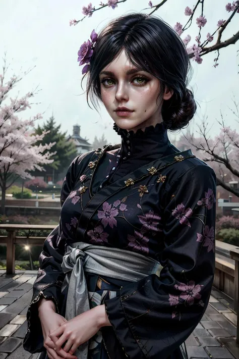 (masterpiece, best quality:1.3)
<lora:epi_noiseoffset2:1> <lora:add_detail:0.7>  <lora:IrisEverecW:0.9>
IrisEverecW,  1girl, solo, black hair, green eyes, yukata, japan, cherry blossoms, hair ornament,  outfit, headshot, highly detailed, digital painting