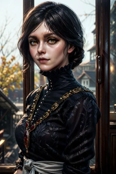 (masterpiece, best quality:1.3)
<lora:epi_noiseoffset2:1> <lora:add_detail:0.7> <lora:IrisEverecW-000001:0.9>
IrisEverecW, 1girl, solo, looking at viewer, black hair, dress, jewelry, closed mouth, yellow eyes, upper body, black dress, lips, makeup, depth of field, lipstick, portrait, realistic, red lips