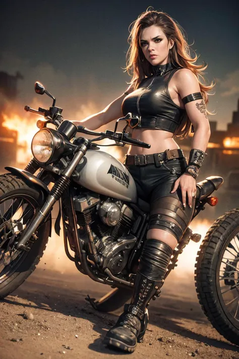 female biker gang. armed and dangerous. mad max art style. cinematic lighting.