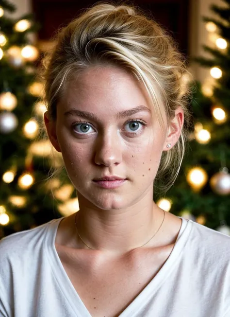 RAW photo of 20 years old alisonangel-ti, natural lighting, 8k uhd, dslr, high quality, film grain, Fujifilm XT3, <lora:add_detail:0.7>, by Peter Lindbergh, christmas theme, young, wearing shirt