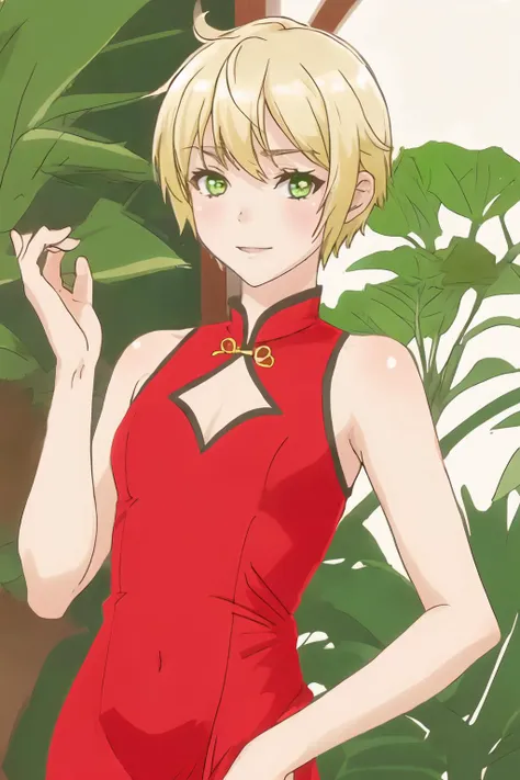 A01OD, blonde hair, short hair, green eyes, chinese red dress, 
<lora:aoi:0.75>