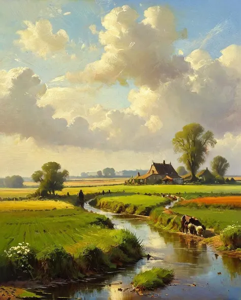 by Marc Simonetti, oil painting of a landscape of a Lively Authentic Polder, Smoky Conditions, L USM, attractive, concept art, cute, <lora:ClassipeintXL2.1:1>