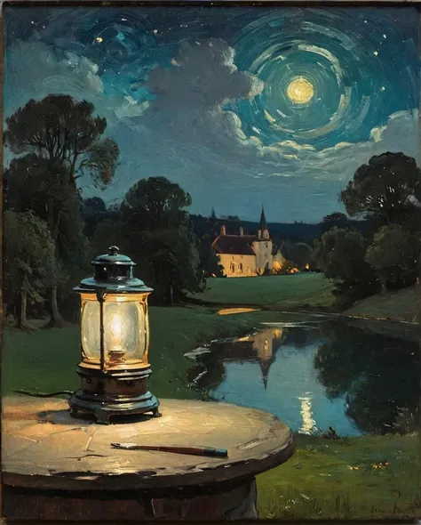 art by William Nicholson, oil painting of a Sander, fairy tale, at Nighttime, Wide view, Sleepycore, Saturated, adobe lightroom, trending on artstation, pixabay, painterly, <lora:ClassipeintXL2.1:1>