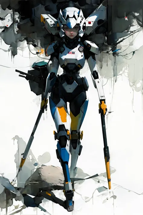 masterpiece,best quality,The ultimate detail,<lora:painting_v1.2:0.8>,1girl,full body,painting,solo,traditional media,Look to the lens,Mecha,