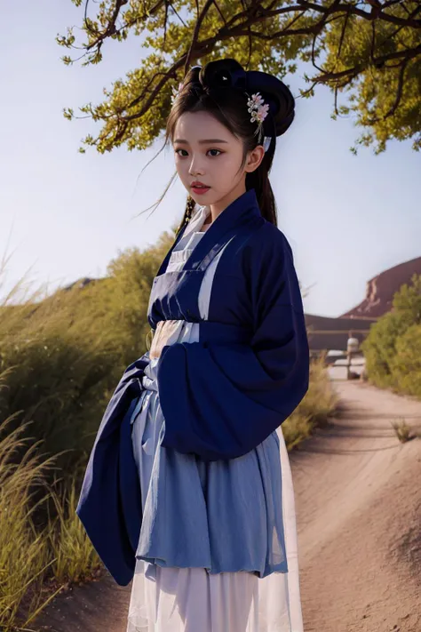 best qality,high details, textured skin,1girl wear hanfu,outdoor,flower,perfect face,(cowboy shot:1.3),Normal facial features,ulzzang-6500, (pureerosface_v1:1.3) <lora:wdr_realisti_chanfu:1>