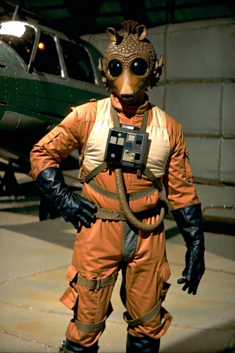 rodian alien,in orange rebel pilot suit,in a hangar<lora:RodiantestSkin1:0.8><lora:RPSV3:0.6>