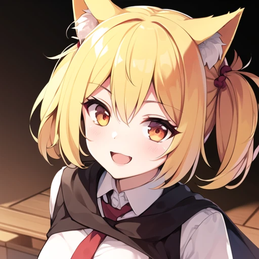 masterpiece, best quality,1girl, looking at viewer, smile, open mouth, blonde hair, yellow wolf ears, red eyes, yellow wolf tail, singing, <lora:sorawolf:0.8>,