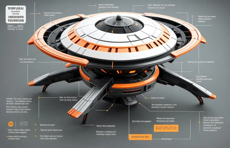 infographic on how to build an alien flying saucer technical instructions, 3d animation