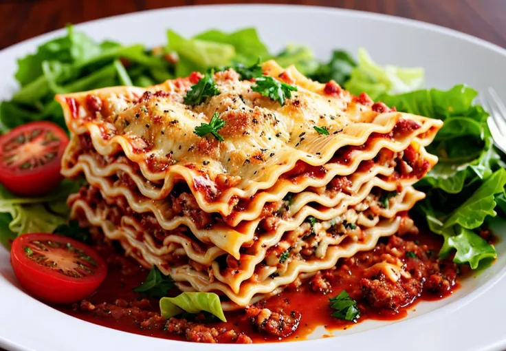 Lasagna with salad