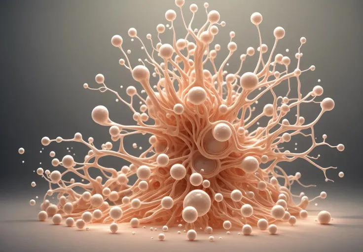 thousands of tiny 3D bacteria cells, forming into a beautiful organic shape, translucent , dual lighting, studio shot, cinematic, real photography, vogue award studio shot
