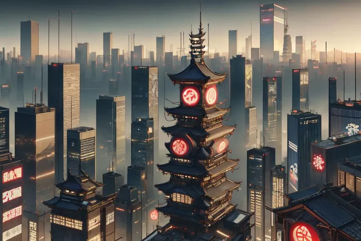 masterpiece, best quality, expressive eyes, absuredres, <lora:EPIrezumiWorld:1> epirezumiworld, city with towers and buildings,, cyberpunk, neo-Tokyo background,