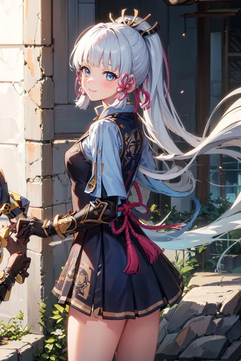 (((masterpiece))), 4k res, highly detailed, (((extremely detailed eyes))), detailed background, cinematic lighting, crystal clear eyes, high quality, highres, ultra-detailed, 8k, best quality, 1girl, solo, shadow, backlighting, light particles, Thick Eyelashes, Wide Sleeve, thick thighs, (masterpiece:1.3), (the best quality:1.2), (super fine illustrations:1.2), (Masterpiece), high quality, high detail,(SOLO:1.4),((round image)),[(cyberpunk:1):5], cyberpunk, whole body, 1girl, kamisato ayaka, smile, blush, closed mouth, cryokinesis, black gloves, thick thighs,