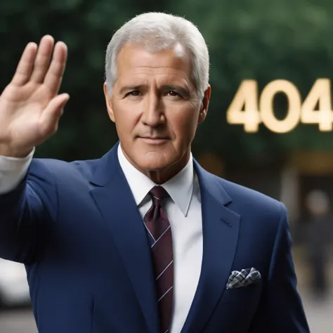 cinematic film still <lora:404FFusion:1> 404, text 404, logo 404, Civitai404, ffusion404, a man in a suit is holding up his hand, 4 0 0 0 0 0, no words 4 k, hq 4k wallpaper, inspired by Graham Forsythe, 43, neil leifer, 2040, promo image, 2024, 2 0 2 4, smug look, alex trebek, by Harold Elliott, archer . shallow depth of field, vignette, highly detailed, high budget, bokeh, cinemascope, moody, epic, gorgeous, film grain, grainy