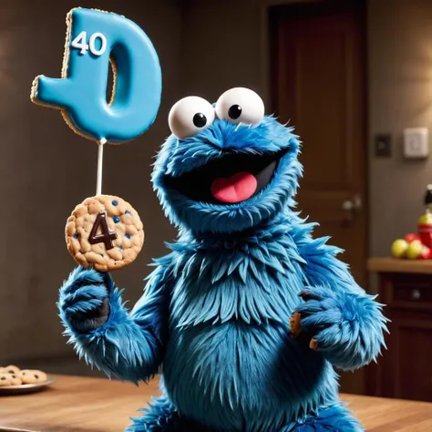 cinematic film still <lora:404FFusionV2:1> 404, text 404, logo 404, Civitai404, ffusion404, a blue cookie monster holding up the number 404, cookie monster, cookie monster as a bond villain, wallpaper 1 0 2 4, 4 0 k, 40k, c 4 d , jacksepticeye as a muppet, 6 4 0, 4 0 years, sesame street, hq 4k phone wallpaper, mr bean depicted as a muppet . shallow depth of field, vignette, highly detailed, high budget, bokeh, cinemascope, moody, epic, gorgeous, film grain, grainy
