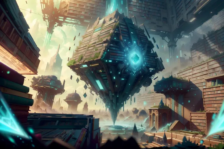 masterpiece, best quality, volumetric lighting, (surreal:1.1) ,
professional, 4k, highly detailed, cinematic photo, (focus), film,
Books realm , (library landscapes :1.4), buildings (made out of books:1.2) , floating books , seas of knowledge ,
<lora:HackedTech-20:0.3>, green hues , disturbing, scifi, hackedtech , cyberpunk, data stream, pixelated, <lora:PrecursorTech-20:0.2> precursortech,huge tomes , <lora:CreationMagic-21:0.4> creationmagic , ethereal creation, fragmented construct, particles stream,