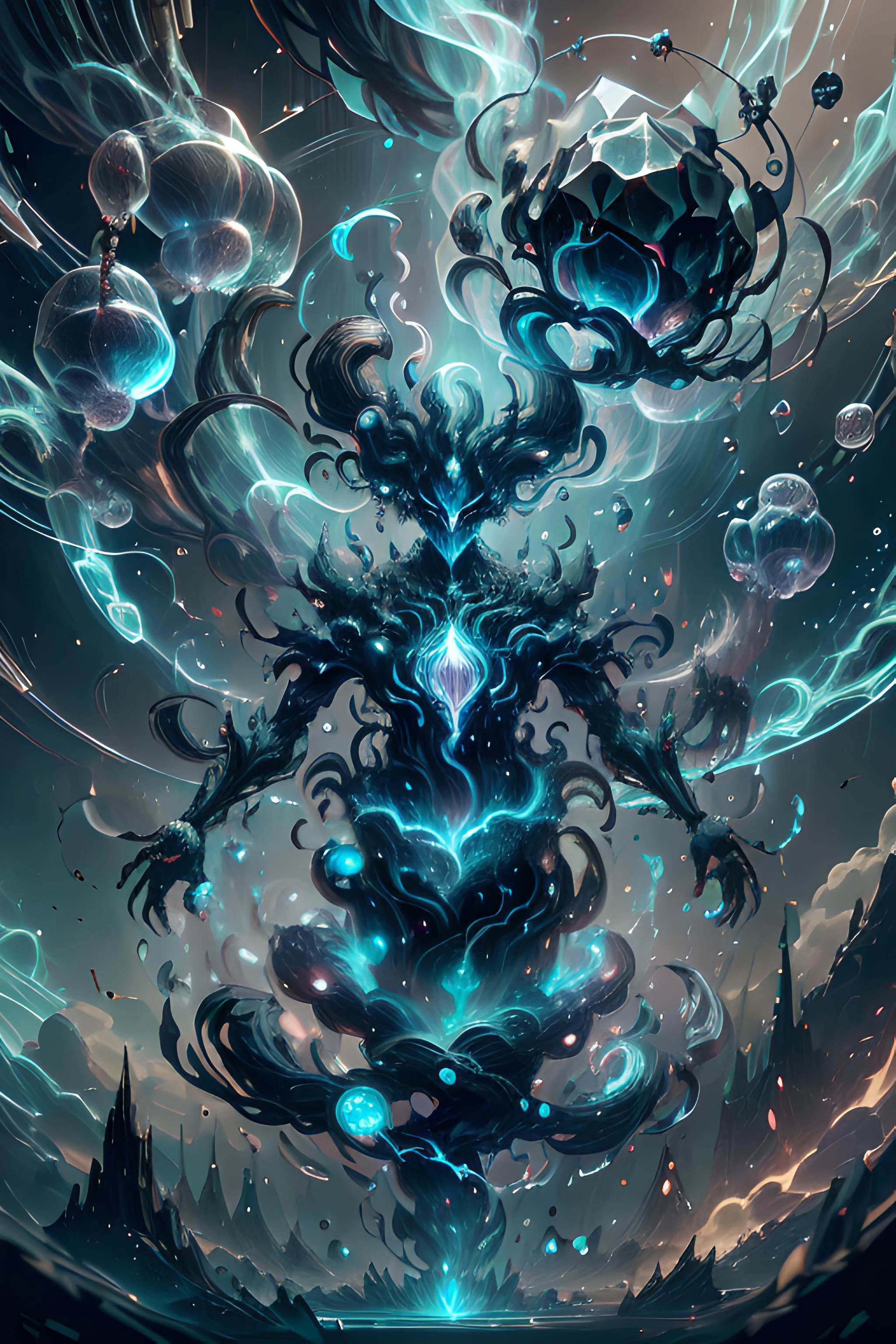 ((God of Creation of Destruction delivering wrath upon the unworthy)) (((Swirling Chaos))), (((Dark God))), ((Destruction of Worlds)) ( <lora:CreationMagic-21:0.8> creationmagic , ethereal creation, fragmented construct, particles stream <lora:PsionicMagic-20:0.7> psionicmagic , mana flow, shimmers, psychic energy <lora:AbyssalTech-20:0.45> abyssaltech , dark energy, ethereal, dissolving, see-through, abyss