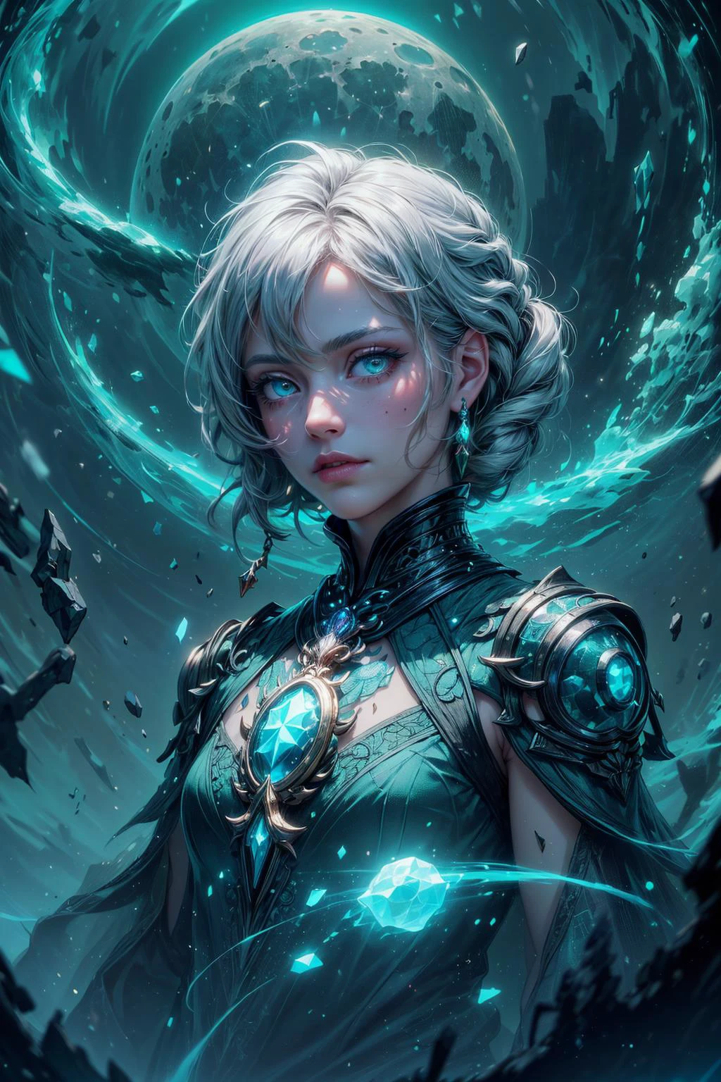 (Masterpiece:1.2), best quality, (illustration:1.2), (ultra-detailed), hyper details, (delicate detailed), (intricate details), clear line, high contrast, colorful, (Photoshop Pastel Painting), (Cinematic masterpiece), <lora:add_detail:1>, <lora:sharpen-soften:-0.25>, <lora:kittew_v0.1:0.3>,
<lora:GoodHands-beta2:0.8>,
(1man, wrinkled face, old male:1.2), wise, green eyes, gray hair, side part,
(style-swirlmagic:0.8), solo, half shot, detailed background, detailed face, (<lora:CreationMagic:0.6>, particles stream, fragmented construct, ethereal creation, creationmagic theme:1.1), glowing eyes, priest of the moon, mystical aura, white hair, ethereal hair, dark priest garments, moonshroud, glowing moon amulet, concentrating mystical astral energy, moonlit sky, gentle night breeze, moonlit ruins in background, dark moon, mystical dark atmosphere,