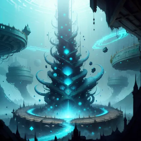 <lora:CreationMagic-21:0.8>, creationmagic  ,    fragmented construct ,particles stream, ethereal creation  ,   
(dungeon:1.1) ,interior , labyrinth, bridge , entrance, statues, pillers
