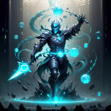 <lora:CreationMagic-21:0.8>, creationmagic  , fragmented ,particles stream, construct creation , 
(knight:1.1) , enchanted armor , enchanted sword , helmet,