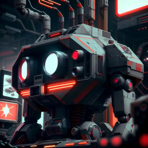 NESStyle solo, half shot, looking at viewer, detailed background, detailed face, (<lora:1970RetroFuturism:0.6>, 1970retrofuturism, 1970s theme:1.1), android, mechanical limbs, mechanical eyes, wires, cables, dynamic pose, artificial intellgience, digital implants, nanobots, circuits, gears, techwear, powered by dark matter, particle effects, bright lights, bioluminescent parts, reflections, neon colors, drones in background, epic atmosphere,, <lora:NESStyle:1>, (Masterpiece:1.3) (best quality:1.2) (high quality:1.1)