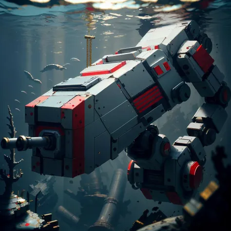 NESStyle a robot arm salvaging gold from an old shipwreck in the deep sea, <lora:NESStyle:1>, (Masterpiece:1.3) (best quality:1.2) (high quality:1.1)