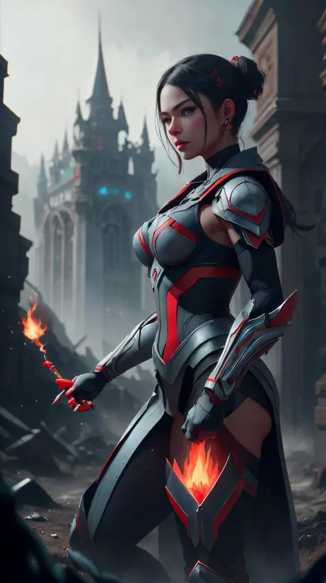 NESStyle Front portrait of mage hold a blue fire on right hand and red fire on the left hand, full body, fine art, awesome fantasy book cover on Pinterest, award winning, dark fantasy landscape, fantasy magic, intricate, elegant, sharp focus, cinematic lighting, highly detailed, digital painting, concept art, art by WLOP and Artgerm and Greg Rutkowski, masterpiece, trending on artstation, 8K, <lora:NESStyle:1>, (Masterpiece:1.3) (best quality:1.2) (high quality:1.1)