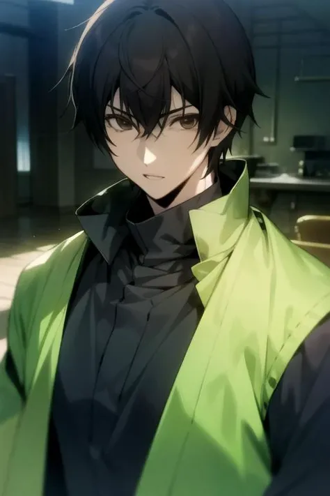 masterpiece, best quality, game cg, 1boy, solo, male focus, looking at viewer, upper body, depth of field, anime coloring, , <lora:ryouta_sakamoto:0.70>, ryouta_sakamoto, black hair, brown eyes, ninja costume, observatory, 2k resolution