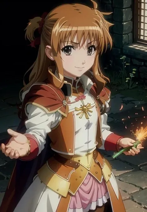 anime screencap, <lora:MagicalGirlLyricalNanoha:0.8> AlisaBannings, smile, (magical, magnificent, masterpiece:1.3)