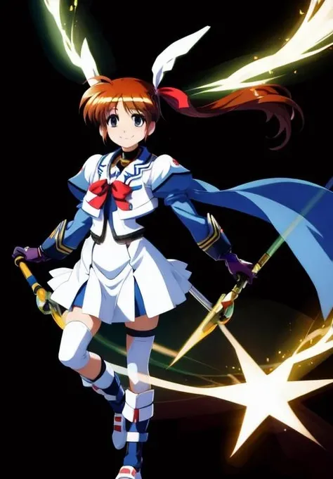 <lora:MagicalGirlLyricalNanoha:0.8> NanohaTakamachi, smile, (magical, magnificent, masterpiece:1.3)