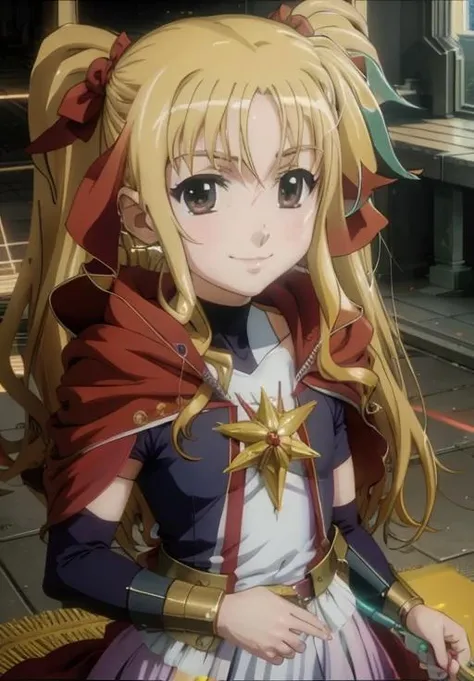 anime screencap, <lora:MagicalGirlLyricalNanoha:0.8> AliciaTestarossa, smile, (magical, magnificent, masterpiece:1.3)