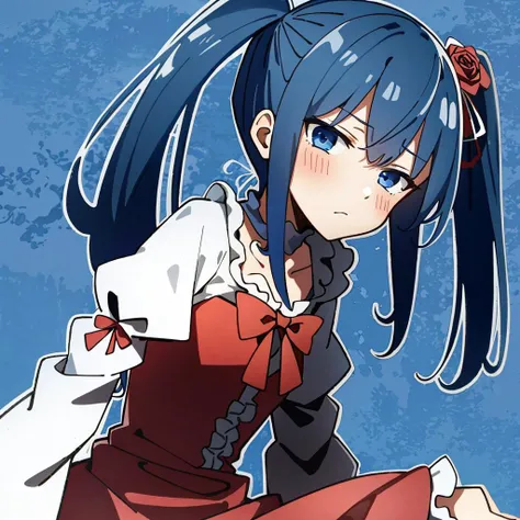 <lora:erika-000010:0.65> furudo erika, 1girl, solo, red dress, (frills:1.2), twintails, sad expression, depression, schizophrenic