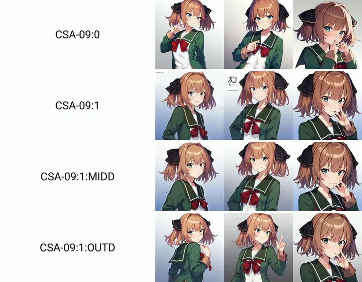 (masterpiece, best quality), KonishiCSA,
BREAK, 1girl, solo,
BREAK, HachijouKC, brown hair, black hair ribbon, serafuku, (green jacket, long sleeves), green sailor collar, red neck ribbon, green pleated skirt, white socks, kneehighs,
BREAK, portrait, upper body shot, gradient background, simple background,
BREAK, <lora:CSA-09:0>, <lora:Hachijou:1>