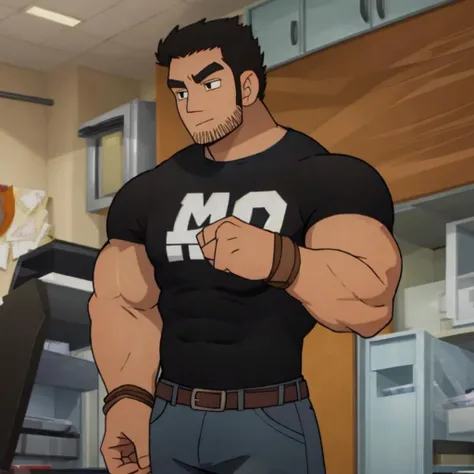 best quality, 4k, male, lucaslee, 1boy, <lora:lucaslee-10:1>, black shirt, jeans, flexing, tight shirt,