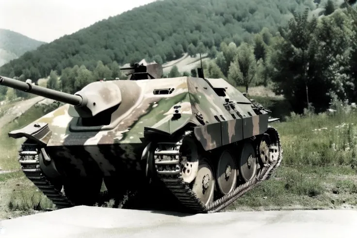 hetzer, waiting in the snow, ice, trenches, blizzard, with crew, camouflage,