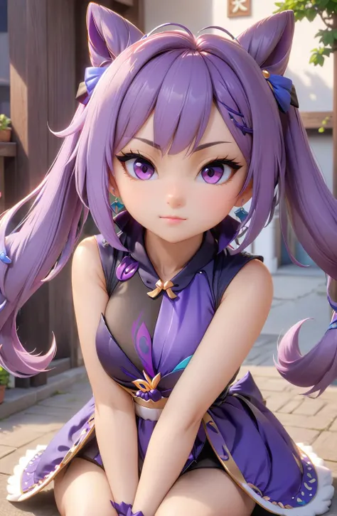 (8K, HDR, animation, real) keqing genshin impact, cute , charming , wide angle <lora:ppg_v04:0.2> <lora:anime_sdxl_v2:0.2> Gorgeous action, wide angle, beautiful, full body <lora:training_model:00.85> purple hair, hair ornament, twintails, cat ears hairstyle <lora:add-detail-xl:1>