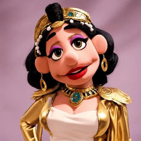 photo of puppet as a puppet of Cleopatra, with white mustache, a single face of Cleopatra, a single puppet